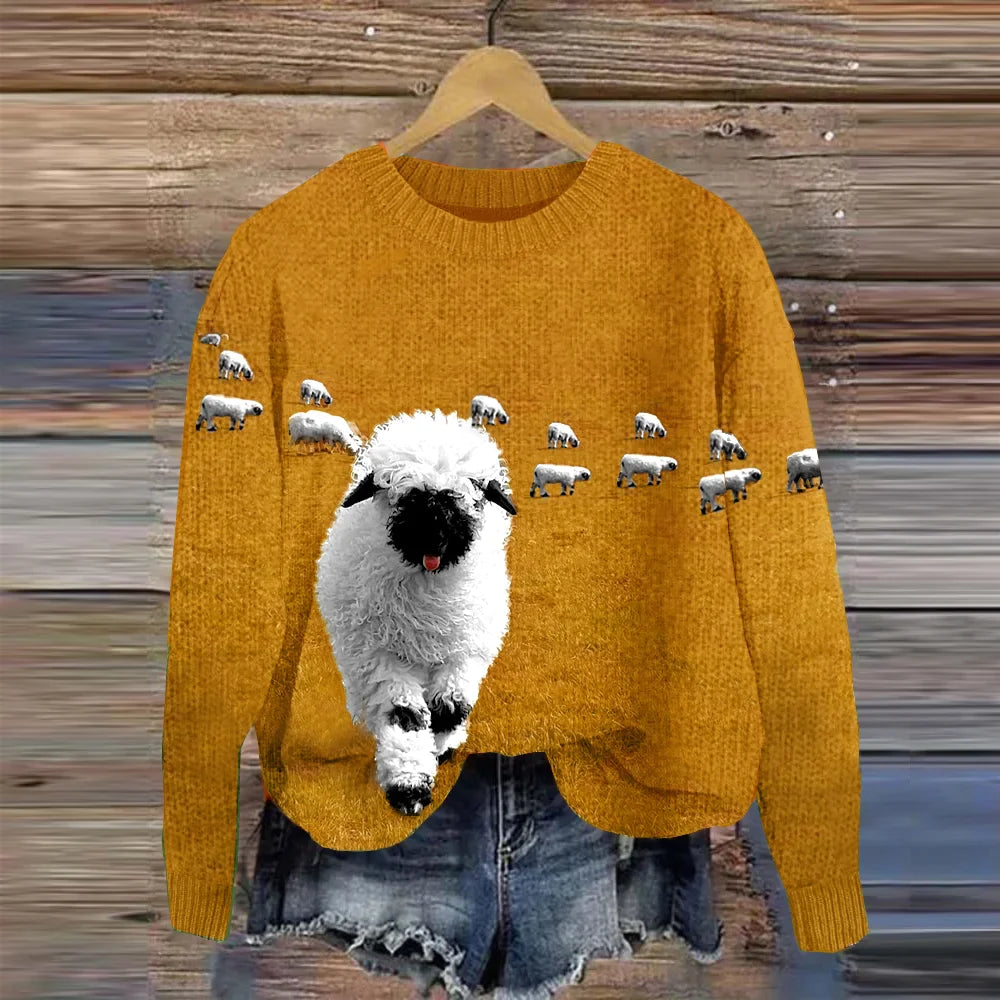 Accogliente maglione lavorato a maglia con scollo rotondo e stampa Stray Sheep