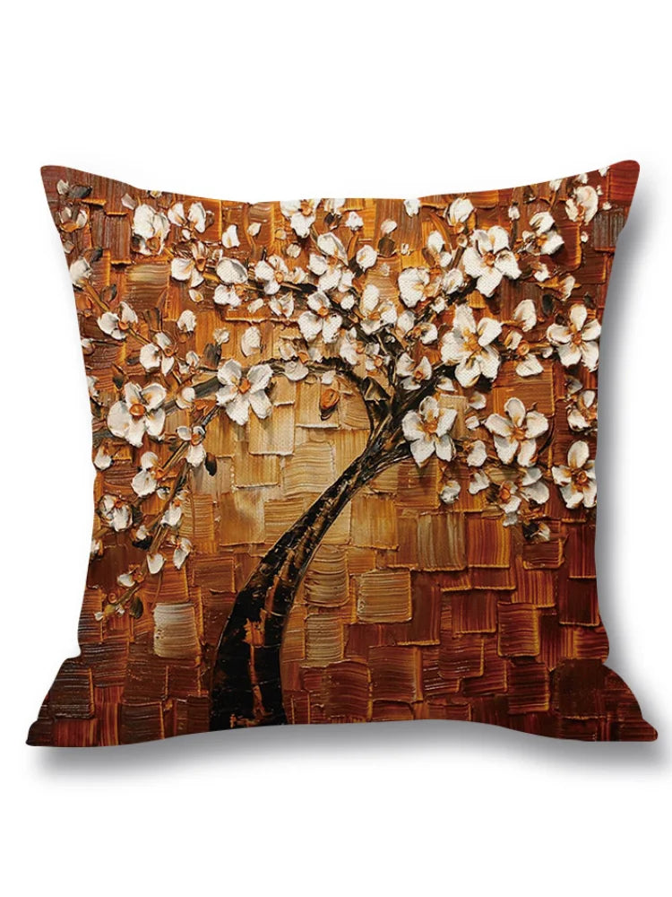 Federa per cuscino arte pittura a olio albero floreale