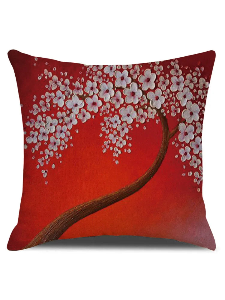 Federa per cuscino arte pittura a olio albero floreale