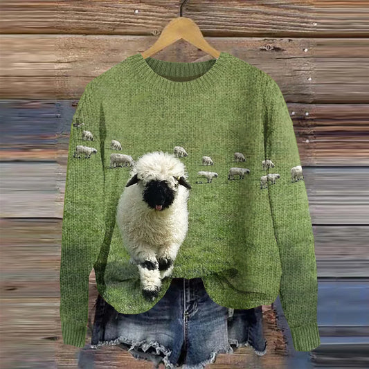 Accogliente maglione lavorato a maglia con scollo rotondo e stampa Stray Sheep