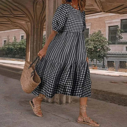 Vestido De Playa Holgado Con Estampado a Cuadros